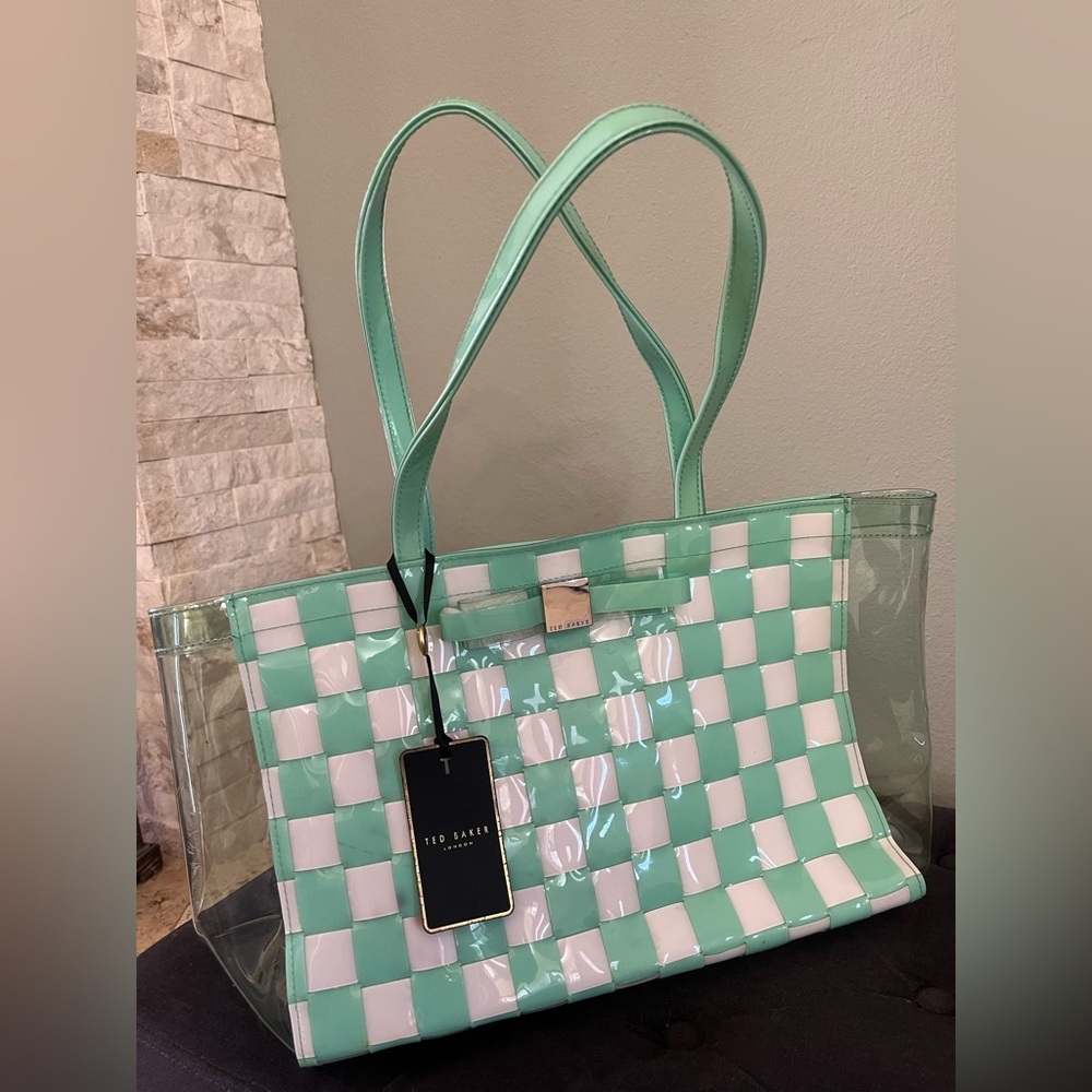 Ted Baker Mint Green and White Checkered Tote